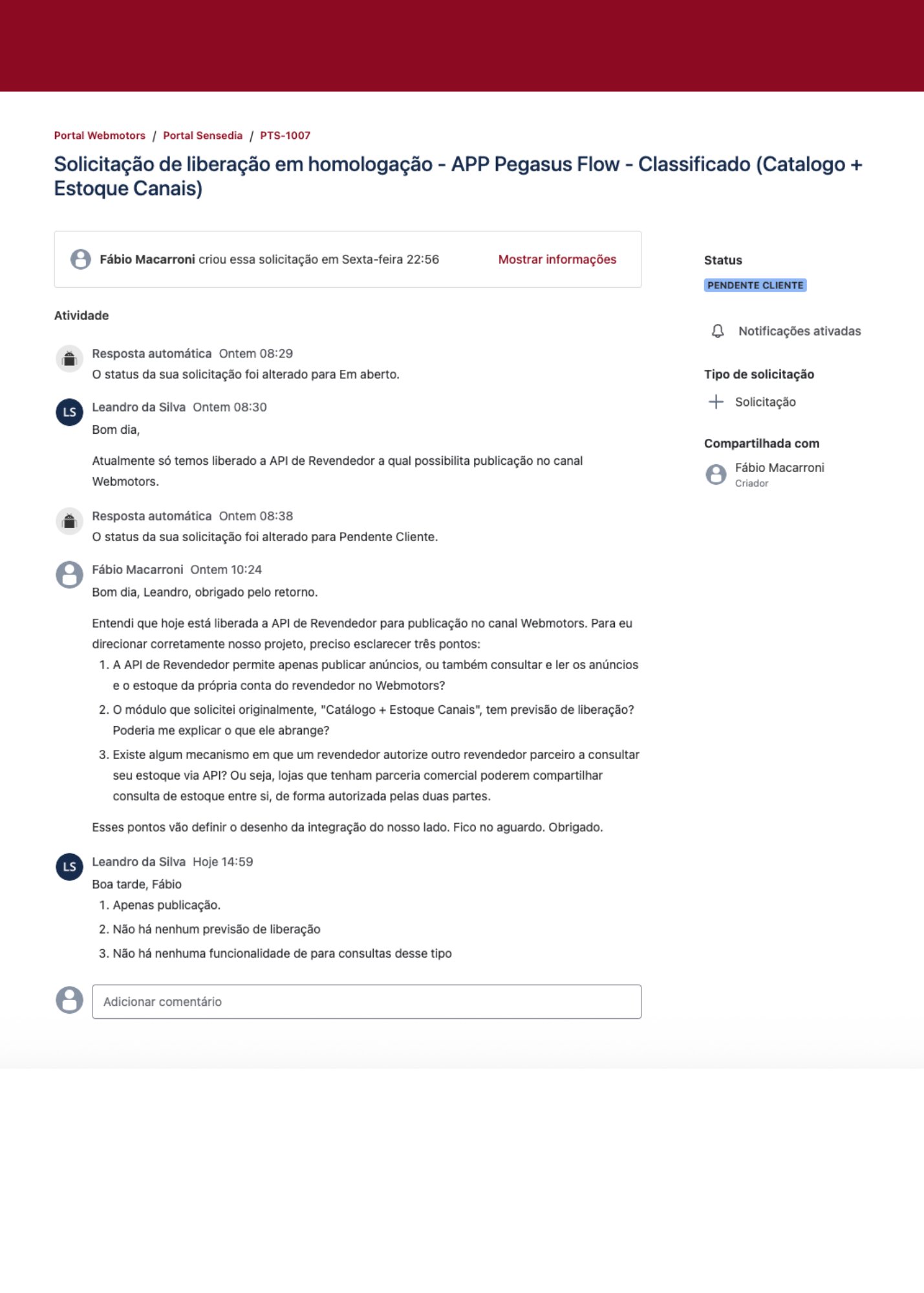 Print chamado Webmotors