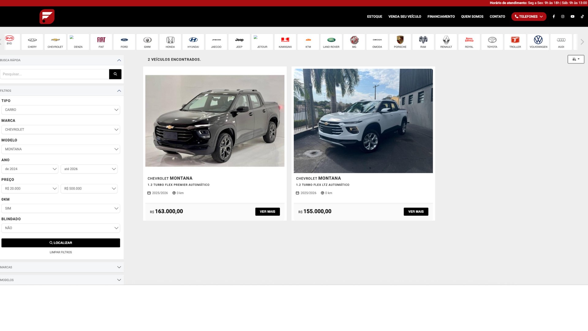 Loja parceira Facanali · Chevrolet Montana